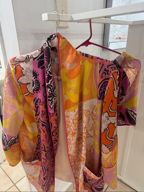 Zara Bright Multi-Color Open Front Blouse - Orange, Pink, Yellow, Purple